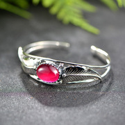 Very Thai bracelet genuine 925 Silver opening exaggerated red corundum gems leaves national wind