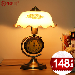 丹妮龙美式台灯卧室床头灯复古中式带钟表装饰台灯客厅老上海9347