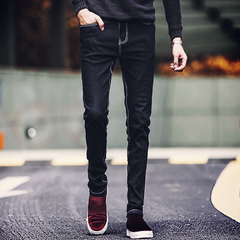 弹力牛仔裤男小脚薄款修身型青年显瘦裤韩版冬季青少年直筒长裤子