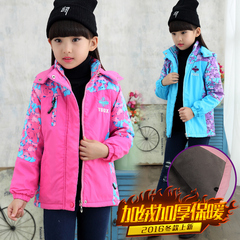 2016冬季新款女童时尚休闲外套中大童加绒冲锋衣时尚保暖韩版外套