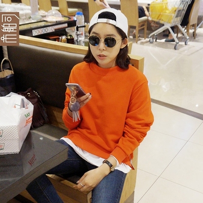 市舶司韩国代购女装2015秋装新款亮色圆领侧