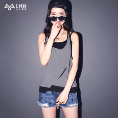 Summer of seven space space OTHERMIX2015 new oblique backless Suspender stripe placket bottom vest women