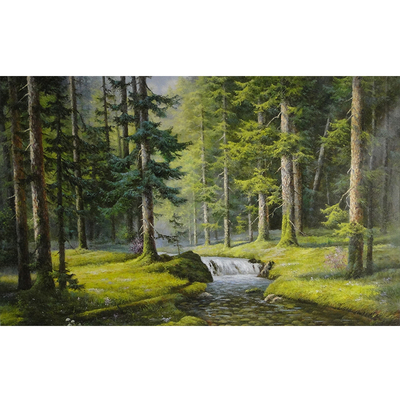朝鲜功勋艺术家崖春洪油画作品《森林小溪》