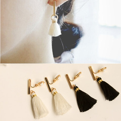 Shanzi Korea simple metal female temperament long tassel earrings 925 Silver earrings non-pierced ear ear clip