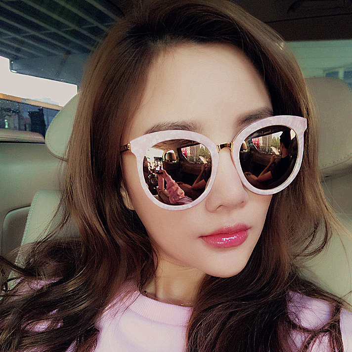 李小璐同款圆框偏光彩膜太阳镜男女明星款韩国v牌黑框墨镜