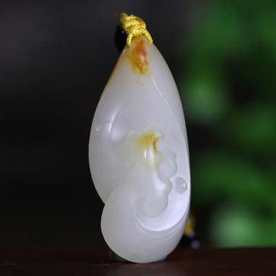 省级玉雕大师李俊杰 新疆和田玉羊脂白玉籽料 水浪挂件 20.41克