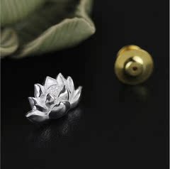 S925纯银饰品手工中国风盛开的莲花女款镀金精致胸针百搭优雅