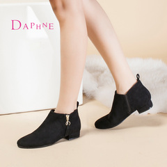 Daphne/达芙妮冬季热卖休闲潮女及踝靴 圆头拉链方跟短靴