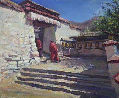 马林《入寺》西藏写生油画
