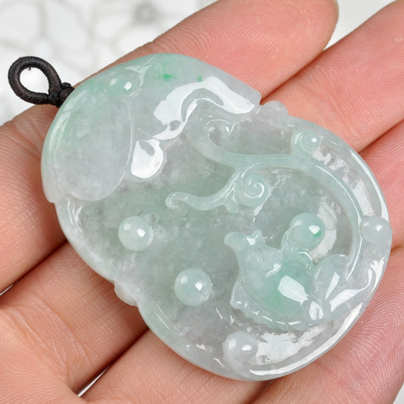 润翠玉器 天然翡翠a货 连年有余挂件