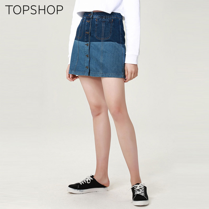 TOPSHOP2016秋冬新款牛仔拼色单排扣A字半身裙05H31KMDT产品展示图5