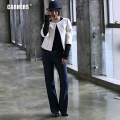 Carhers原创设计羊毛短外套 无领斗篷型七分袖毛呢女
