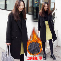 2016秋冬新款韩版黑色茧型毛呢外套女中长款加厚韩版呢子大衣学生
