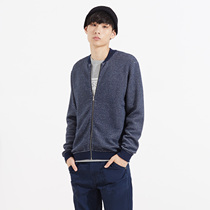 美特斯邦威2015秋装新款男立领肌理坑条毛织开衫吊牌价239