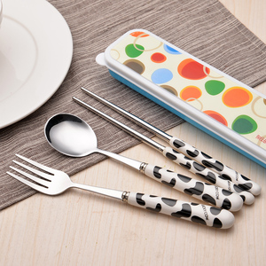 卡通韩式旅行式餐具不锈钢勺子筷子叉三件套装学生儿童便携餐具盒