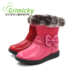 Grimicky/格林米奇童鞋冬季女童靴子兔毛牛皮儿童棉靴21338