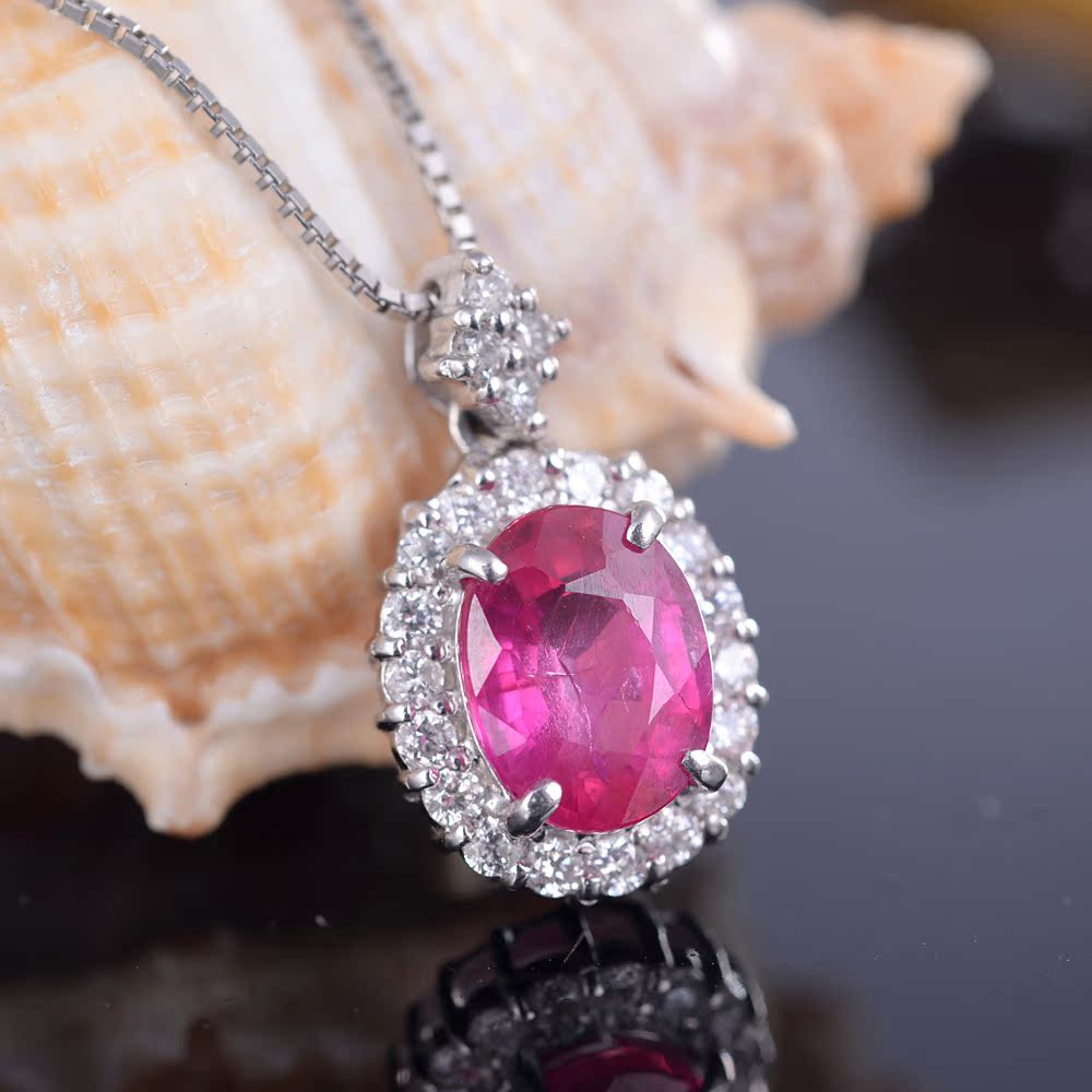 奢华 铂金镶红宝石1.82克拉镶钻石0.87克拉项链