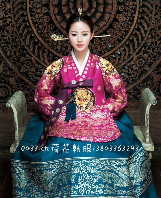 韩国进口洋缎子唐衣韩服/新娘烫金韩服/古代宫廷韩服/h-t01123