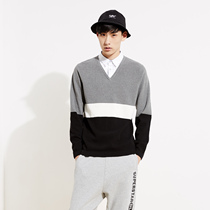 美特斯邦威2015秋装新款男拼衬衫领色块组合长袖毛衫吊牌价199