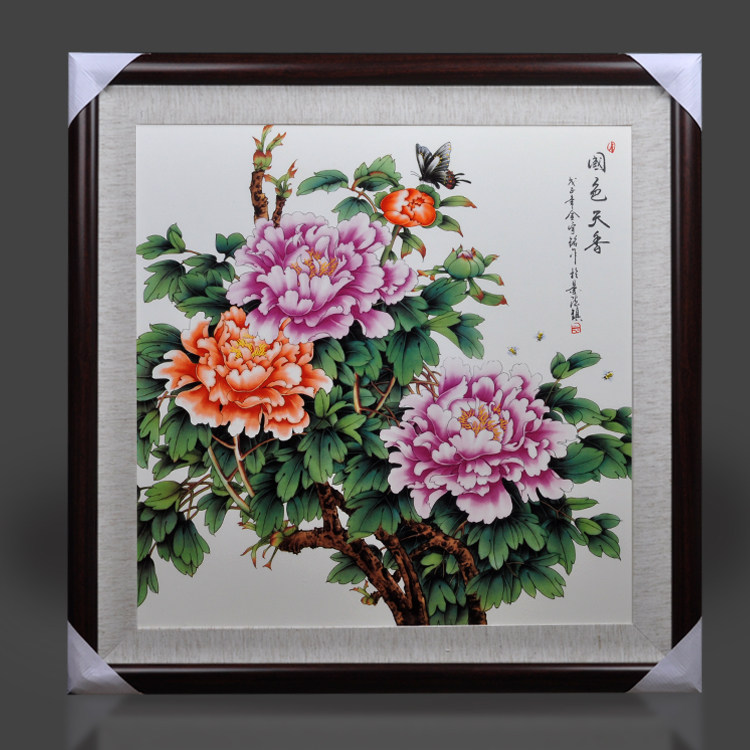 陶瓷瓷板画 景德镇 新中式客厅山水风景鱼图仿古陶瓷画人物挂画