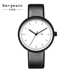 Bergmann贝格曼手表正品德国时尚大表盘手表男女皮带石英表uni210