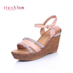 Name code 2015 summer high heel wedge Sandals Sandals open toe rhinestone platform women with one buckle leather shoes