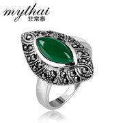 Thai Thai Silver 925 Silver Green agate vintage mark matches the index finger rings Korean fashion woman