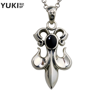 YUKI men''s Korean version of the vintage Thai silver jewelry 925 Silver necklace Black Onyx pendant Medallion Club accessories