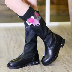 2016秋冬新款女童靴子高筒靴手绘字母二棉弹力靴韩版儿童靴加绒