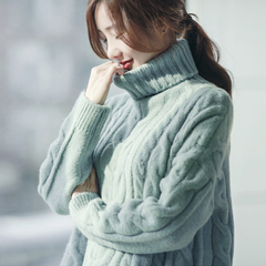 高领毛衣女套头秋冬韩版中长款加厚纯色长袖宽松弹力针织女装百搭