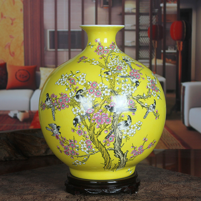 景德镇陶瓷器十二喜粉彩花瓶现代客厅花瓶结婚摆件工艺品石榴瓶