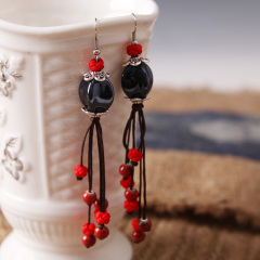 Young singers national wind temperament ceramic retro fabric drop earrings earrings long Chinese style ear ornaments in period costume female