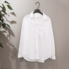 秋装新款经典女衬衫自留th白衬衣欧美纯色白色衬衫女宽松百搭长袖