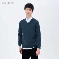 ERDOS/鄂尔多斯 秋冬纯羊绒精纺V领男针织羊绒衫E166A0183