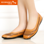 Red Dragonfly leather women openwork shoes summer 2015 new genuine comfort casual sets foot shoes with perforated breathable