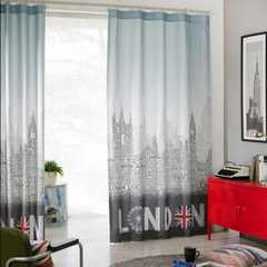 包邮高档韩版客厅卧室大笨钟花型成品印花遮光的窗帘欧式英伦国旗