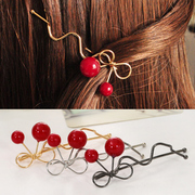 Know Richie accessories hair accessories hairpin clip bow-tie clip bangs clip red cherry Korean twist clip headgear