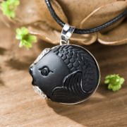 Thai Silver 925 natural Obsidian carp in European fashion ladies pendants Thai silver pendant wave