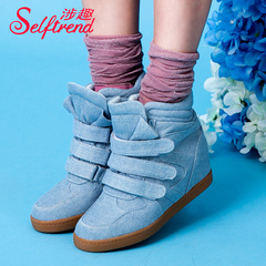 Fall/winter fun-2015 involved new Korean fashion denim canvas fluorescent colors increase Velcro shoes T01627