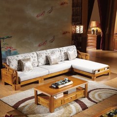 中式实木沙发组合新中式橡木全实木家具布艺贵妃木质沙发转角