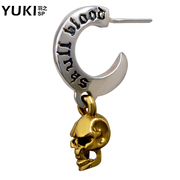 YUKI men''s 925 fungus nails hipster cool skull domineering personality Thai Silver Earring hoop Club accessories