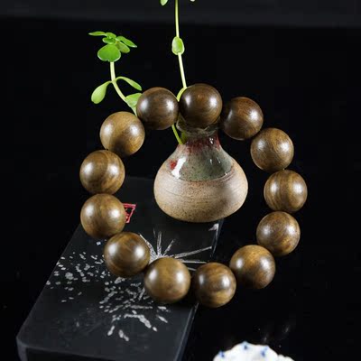 极品-紫磨真金 千年乌木金丝楠佛珠手串f0093