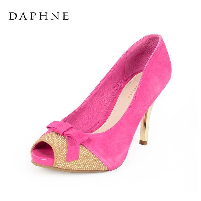 Daphne/達芙妮休閑高跟細跟魚嘴蝴蝶結女單鞋