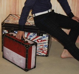 陳志朋路易威登 復古國旗條紋手提箱短途旅行登機箱攝影道具箱店鋪陳列裝飾皮箱 鞋路易威登