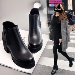 韩国代购靴子女短靴加绒冬季韩版短筒粗跟厚底高跟马丁靴英伦风潮