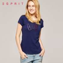 新品ESPRIT女士休闲圆领印花短袖T恤-075EE1K052 吊牌价199