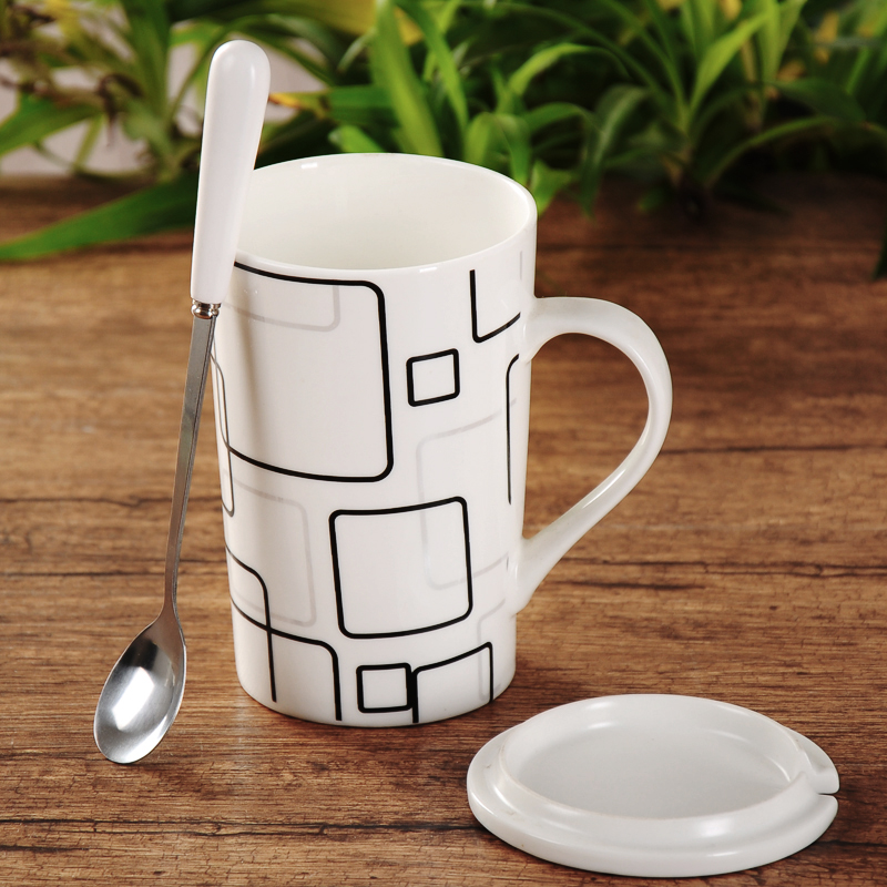 简约陶瓷杯子创意情侣喝水杯大容量马克杯咖啡牛奶杯带盖勺定制产品展示图1