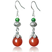 Ancient tree thousand vines in original handmade ethnic Miao Anemone, red agate hook earrings white fungus around wallets women 02101