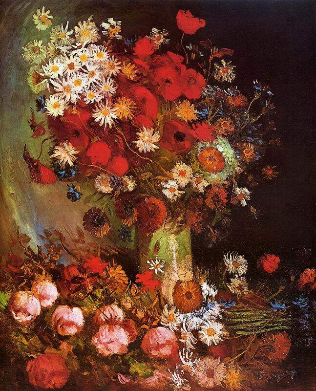 精准印花正品dmc十字绣世界名画梵高油画 矢车菊 罂粟 牡丹和菊花
