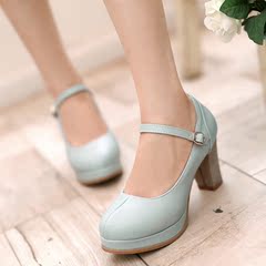 European shoes spring 2015 new simple wild nude in high heels shoes round waterproof shoes